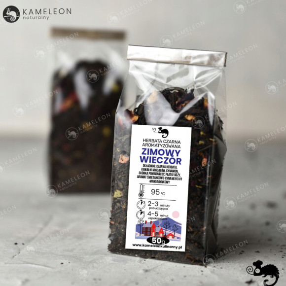 HERBATA CZARNA aromatyzowana ZIMOWY WIECZÓR migdał pomarańcza róża 50G HERBATA CZARNA aromatyzowana ZIMOWY WIECZÓR migdał pomarańcza róża 50G
