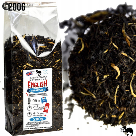 HERBATA CZARNA naturalna ENGLISH BREAKFAST liściasta 200g duże opakowanie HERBATA CZARNA naturalna ENGLISH BREAKFAST liściasta 200g duże opakowanie