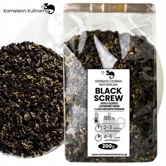 HERBATA CZARNA PREMIUM naturalna BLACK SCREW wyjątkowa 200g DUŻE OPAKOWANIE HERBATA CZARNA PREMIUM naturalna BLACK SCREW wyjątkowa 200g DUŻE OPAKOWANIE