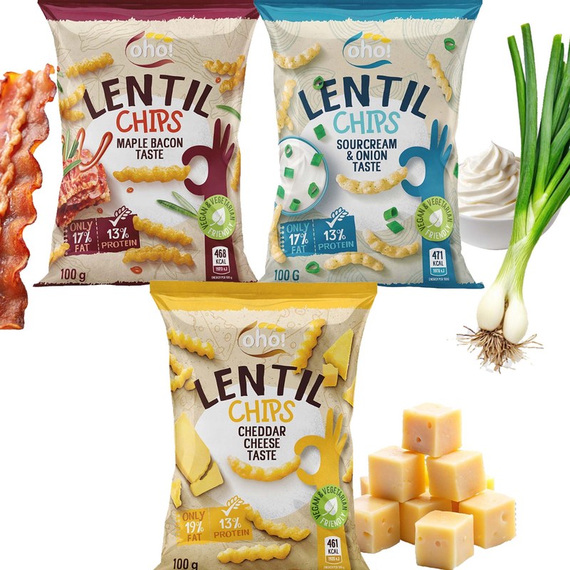 OHO LENTIL CHIPS Chipsy z czerwonej soczewicy MIX 3 SMAKÓW
