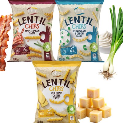 OHO LENTIL CHIPS Chipsy z czerwonej soczewicy MIX 3 SMAKÓW