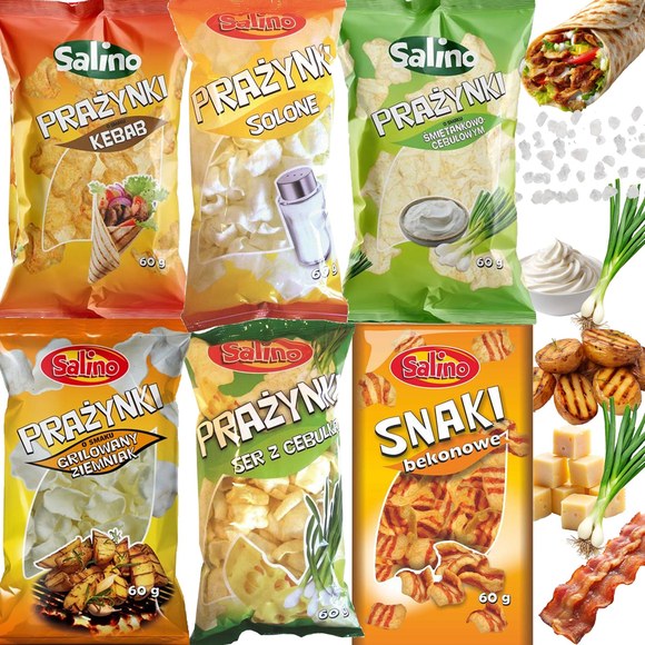 Salino PRAŻYNKI ZIEMNIACZANE MIX 6 SMAKÓW lekkie chrupiące