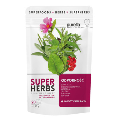 PURELLA SUPERHERBS herbata ODPORNOŚĆ Róża Jarzębina Czystek Żeń-szeń CAMU