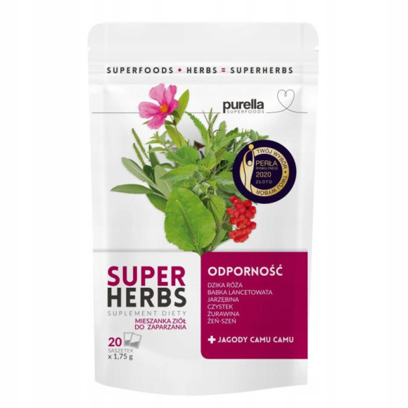 PURELLA SUPERHERBS herbata ODPORNOŚĆ Róża Jarzębina Czystek Żeń-szeń CAMU PURELLA SUPERHERBS herbata ODPORNOŚĆ Róża Jarzębina Czystek Żeń-szeń CAMU