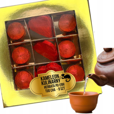 BOMBONIERKA HERBATA czerwona PU-ERH PUERH TEA TUO CHA RÓŻA serca kółka 9szt