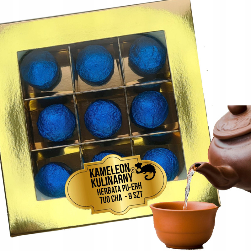 BOMBONIERKA HERBATA czerwona PU-ERH PUERH TUO CHA niebieska 9szt PREZENT