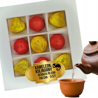BOMBONIERKA HERBATA czerwona PU-ERH PUERH TUO CHA ZŁOTE CZERWONE 9szt GIFT