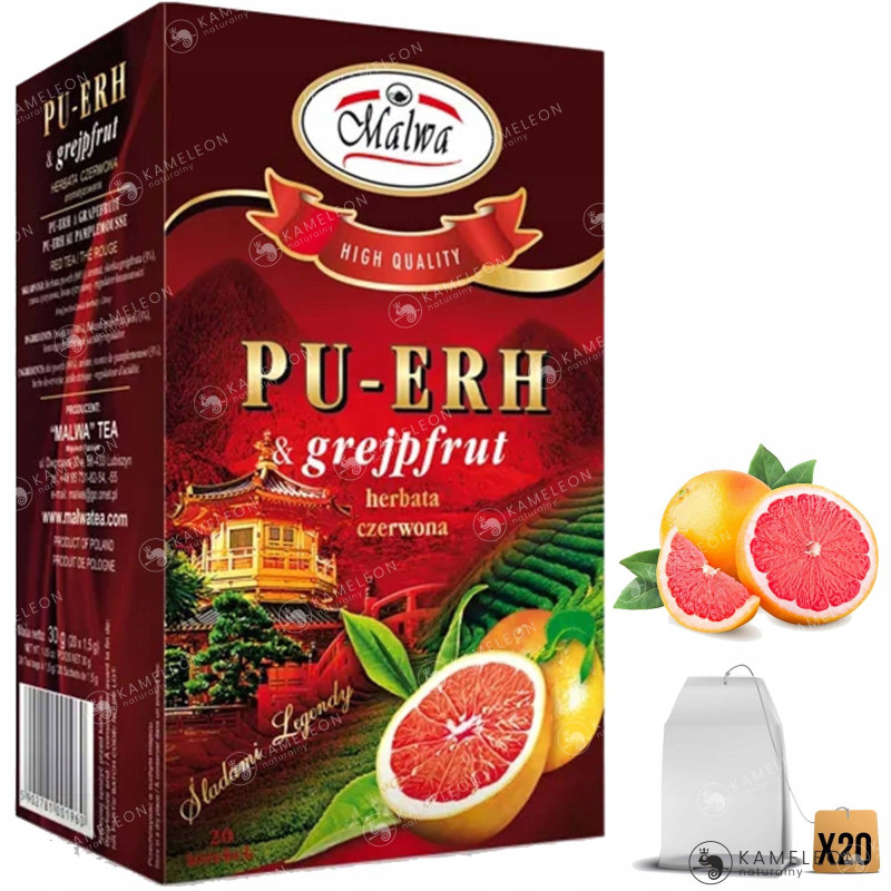 MALWA HERBATA CZERWONA PUerh PU-ERH GRAPEFRUIT grapefruitowa 20saszetek 30G
