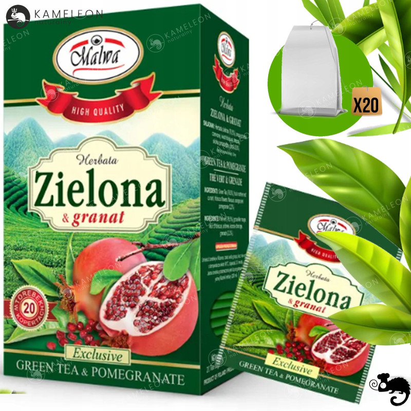 MALWA HERBATA High quality ZIELONA & GRANAT Z GRANATEM x20 saszetek 30G