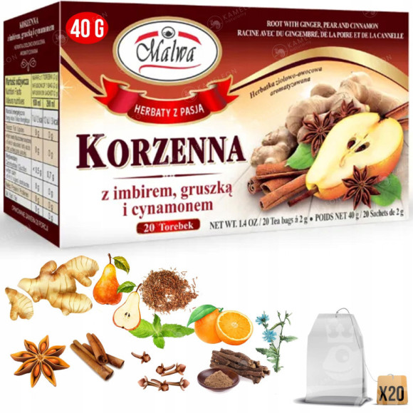 Malwa HERBATA KORZENNA imbir + gruszka + cynamon Malwa HERBATA KORZENNA imbir + gruszka + cynamon