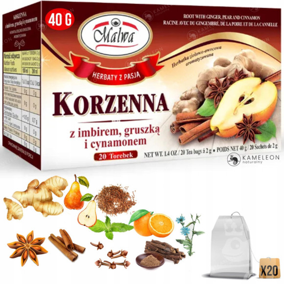 Malwa HERBATA KORZENNA imbir + gruszka + cynamon Malwa HERBATA KORZENNA imbir + gruszka + cynamon