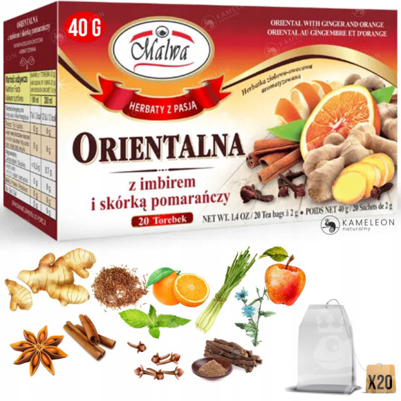Malwa HERBATA ORIENTALNA imbir + skórka pomarańczy Malwa HERBATA ORIENTALNA imbir + skórka pomarańczy
