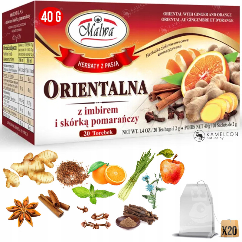Malwa HERBATA ORIENTALNA imbir + skórka pomarańczy