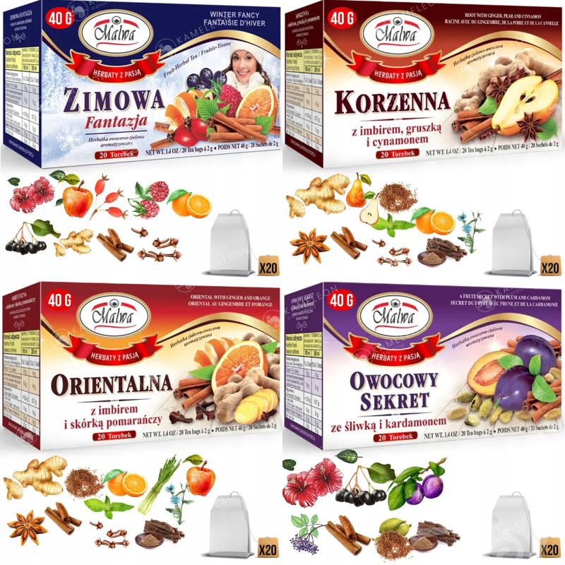 Malwa HERBATA OWOCOWA zestaw ROZGRZEWAJĄCA ZIMOWA