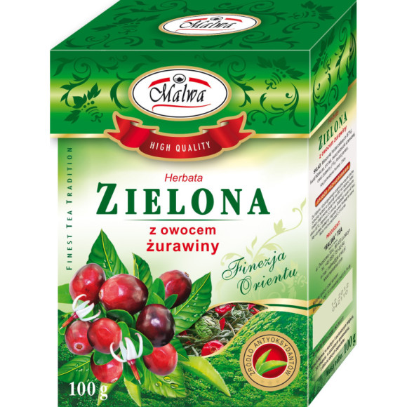 MALWA HERBATA ZIELONA PREMIUM SMAKOWA AROMATYZOWANA ŻURAWINA 100g 0,1KG MALWA HERBATA ZIELONA PREMIUM SMAKOWA AROMATYZOWANA ŻURAWINA 100g 0,1KG