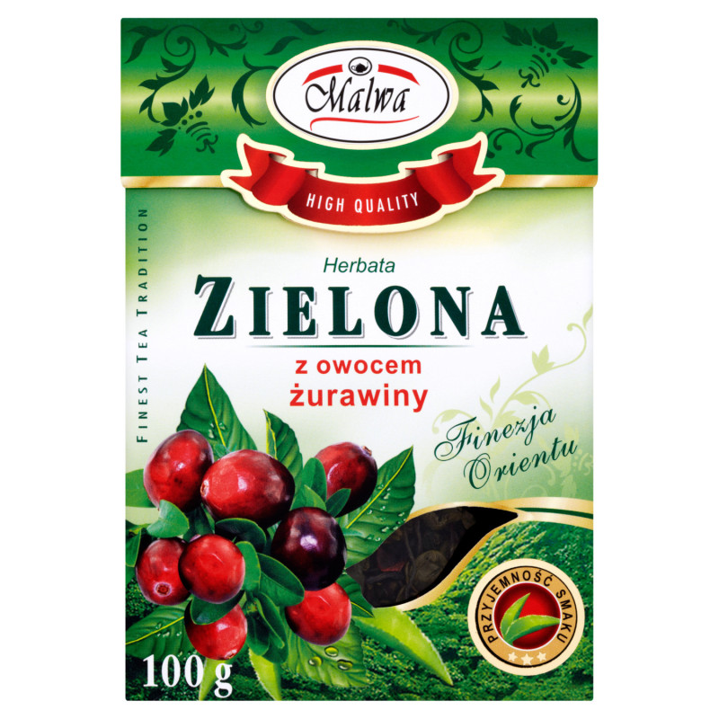 MALWA HERBATA ZIELONA PREMIUM SMAKOWA AROMATYZOWANA ŻURAWINA 100g 0,1KG