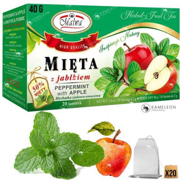 MALWA MIĘTA liść MIĘTY Z JABŁKIEM 20 saszetek 40G MALWA MIĘTA liść MIĘTY Z JABŁKIEM 20 saszetek 40G