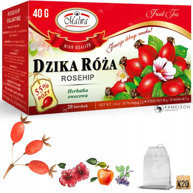 4x Malwa HERBATA OWOCOWA zestaw TRUSKAWKA WIŚNIA DZIKA RÓŻA PORZECZKA 160G