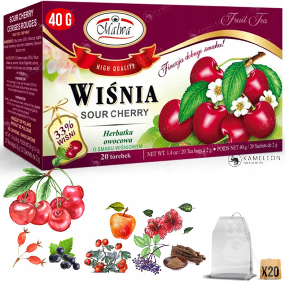 4x Malwa HERBATA OWOCOWA zestaw TRUSKAWKA WIŚNIA DZIKA RÓŻA PORZECZKA 160G 4x Malwa HERBATA OWOCOWA zestaw TRUSKAWKA WIŚNIA DZIKA RÓŻA PORZECZKA 160G