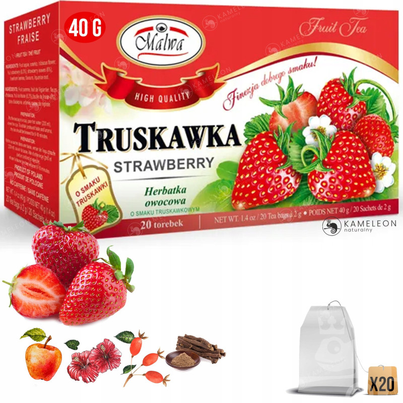 4x Malwa HERBATA OWOCOWA zestaw TRUSKAWKA WIŚNIA DZIKA RÓŻA PORZECZKA 160G