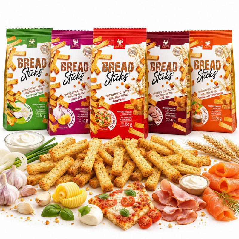 Bread Sticks PRZEKĄSKA Z PIECZYWA MIX 5 SMAKÓW 60g x5 =