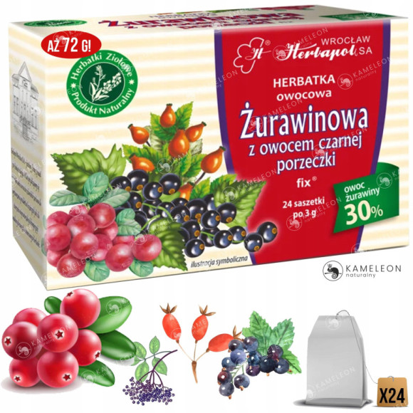 Herbapol HERBATA OWOCOWA ŻURAWINOWA + czarna PORZECZKA OWOC x24sasz aż 72G! Herbapol HERBATA OWOCOWA ŻURAWINOWA + czarna PORZECZKA OWOC x24sasz aż 72G!