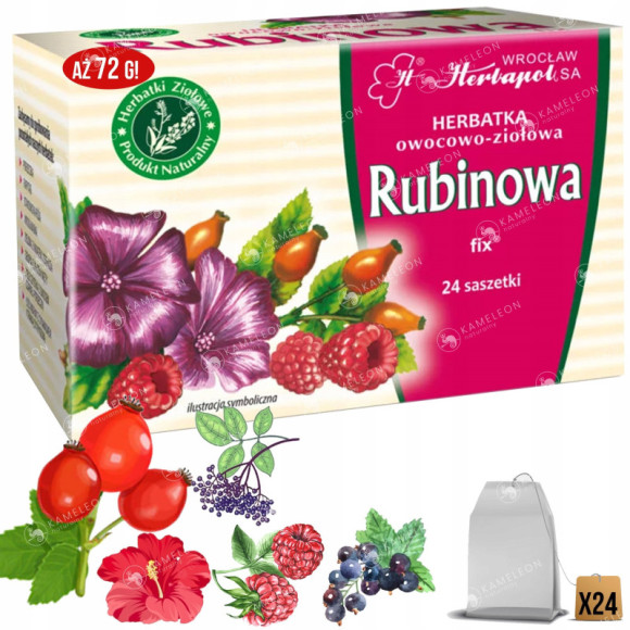 HERBATA OWOCOWA RUBINOWA dzika róża MALINA bez x24 HERBATA OWOCOWA RUBINOWA dzika róża MALINA bez x24