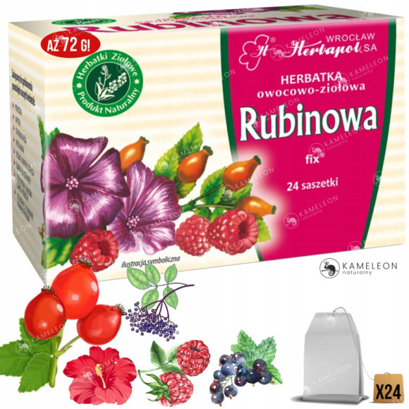 HERBATA OWOCOWA RUBINOWA dzika róża MALINA bez x24 HERBATA OWOCOWA RUBINOWA dzika róża MALINA bez x24