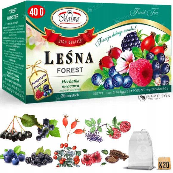 Malwa HERBATA OWOCOWA aromatyzowana LEŚNA owoce leśne 20 saszetek 40G Malwa HERBATA OWOCOWA aromatyzowana LEŚNA owoce leśne 20 saszetek 40G