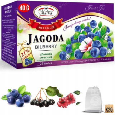 Malwa HERBATA OWOCOWA o smaku jagodowym JAGODOWA JAGODA 20 saszetek 40G