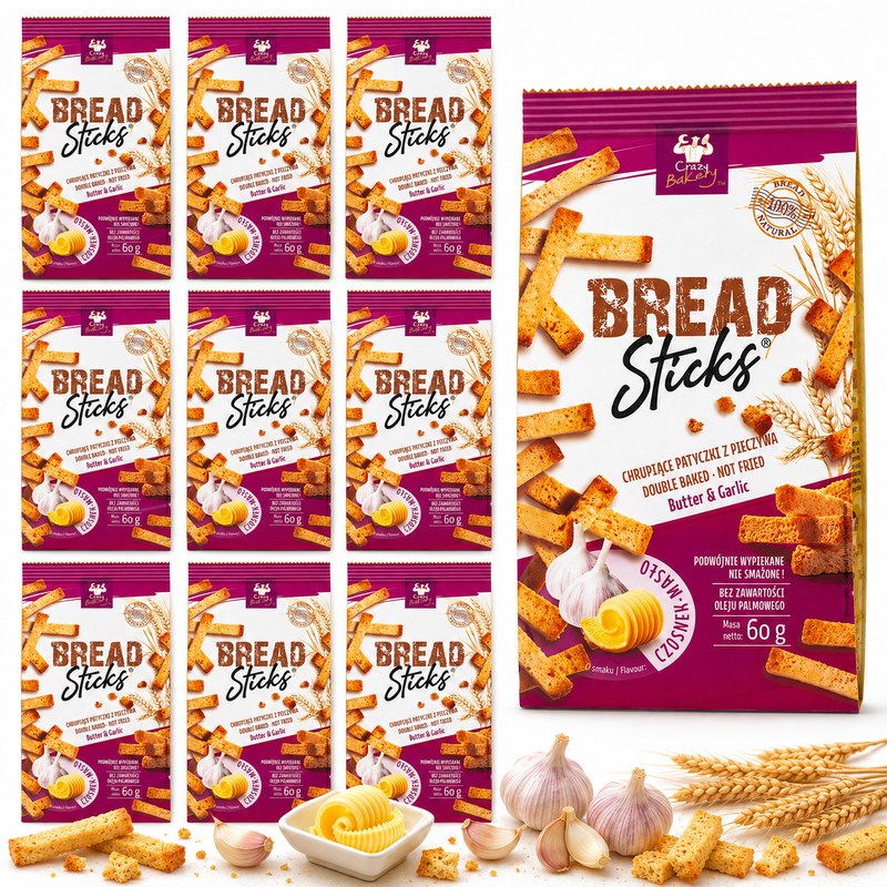 Bread Sticks PRZEKĄSKA Z PIECZYWA O SMAKU MASŁA Z CZOSNKIEM