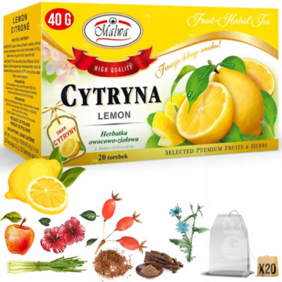 Malwa HERBATA OWOCOWO-ZIOŁOWA cytrynowa CYTRYNA 20 saszetek 40G PYSZNA!!