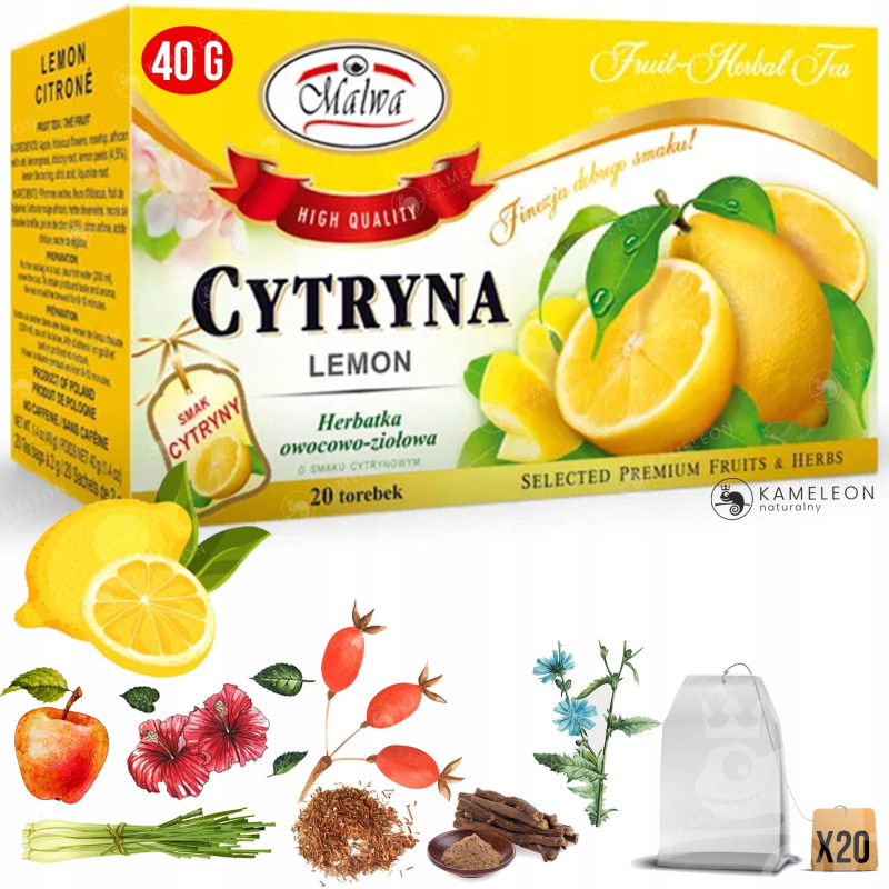Malwa HERBATA OWOCOWO-ZIOŁOWA cytrynowa CYTRYNA 20 saszetek 40G PYSZNA!!