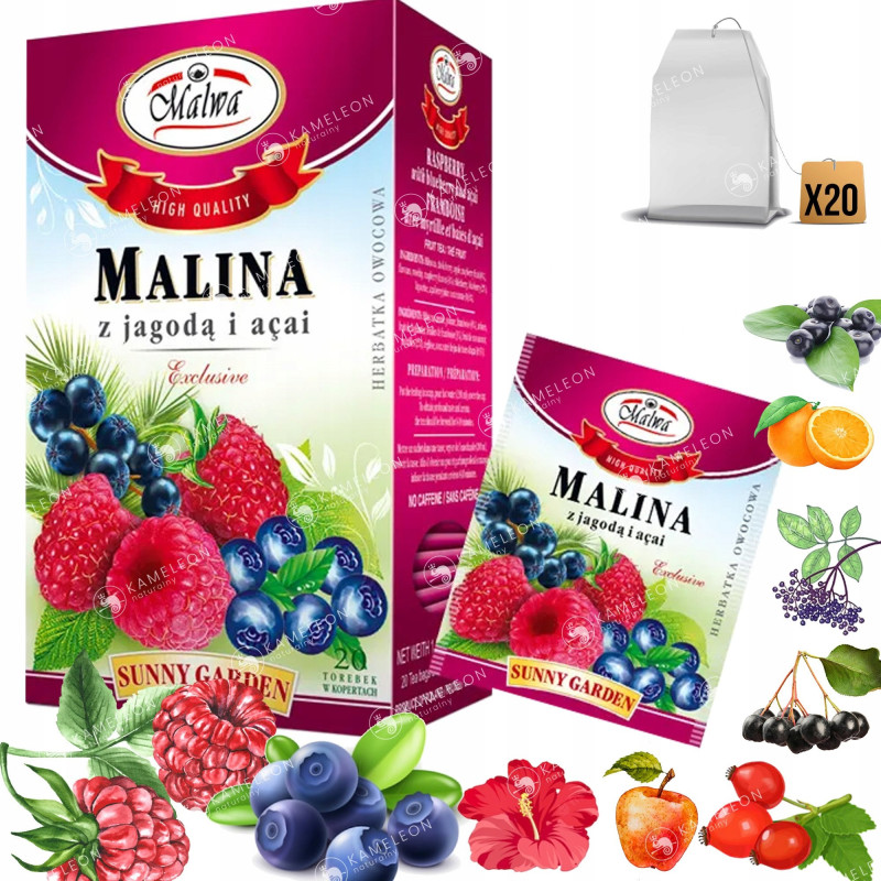 MALWA HERBATA SUNNY GARDEN MALINA + JAGODA + ACAI