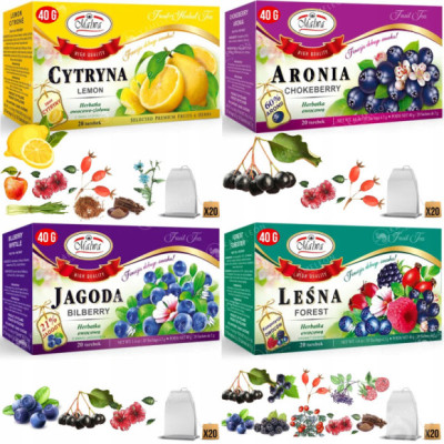 Malwa HERBATA zestaw 4szt LEŚNA JAGODA ARONIA CYTRYNA 80 saszetek 160G