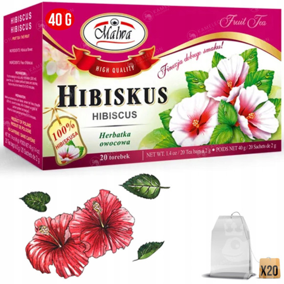 Malwa HERBATKA HERBATA OWOCOWA HIBISKUS Hibiscus 20 saszetek 40G Malwa HERBATKA HERBATA OWOCOWA HIBISKUS Hibiscus 20 saszetek 40G