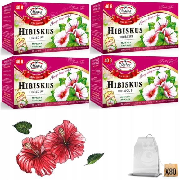 Malwa HERBATKA HERBATA OWOCOWA HIBISKUS HIBISCUS 4opak x20 80 SASZETEK 160G