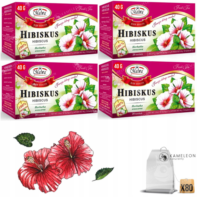 Malwa HERBATKA HERBATA OWOCOWA HIBISKUS HIBISCUS 4opak x20 80 SASZETEK 160G