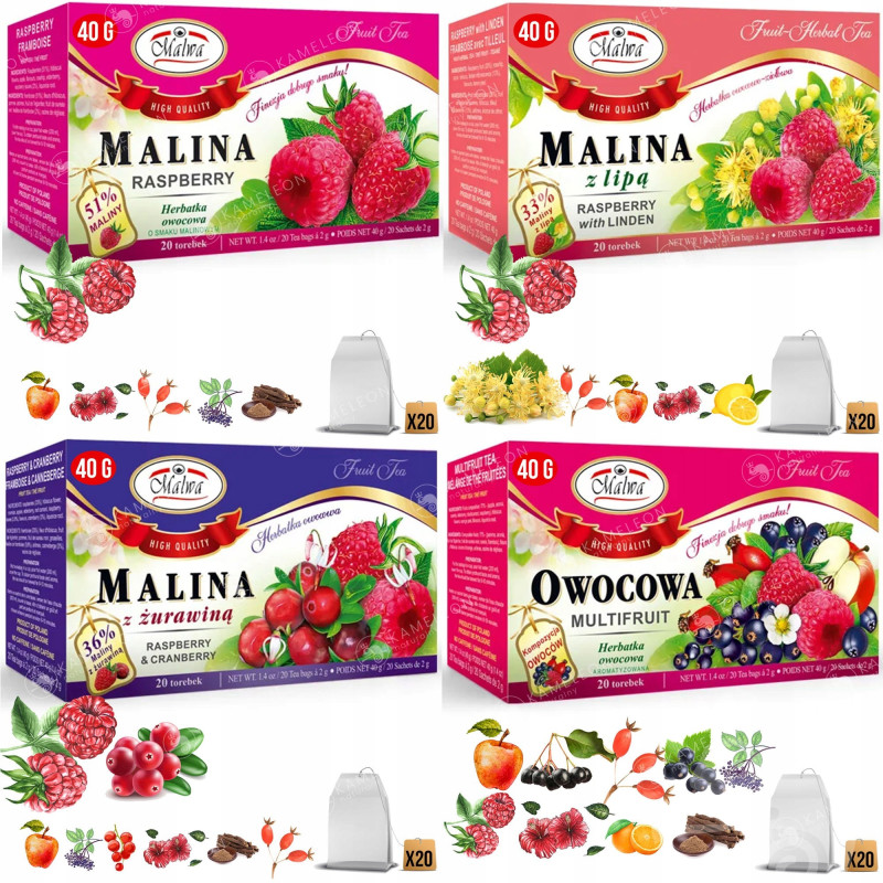 Malwa Herbatka HERBATA OWOCOWA malina i inne 4 szt