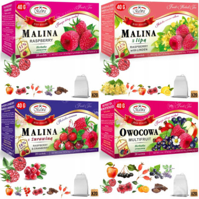 Malwa Herbatka HERBATA OWOCOWA malina i inne 4 szt