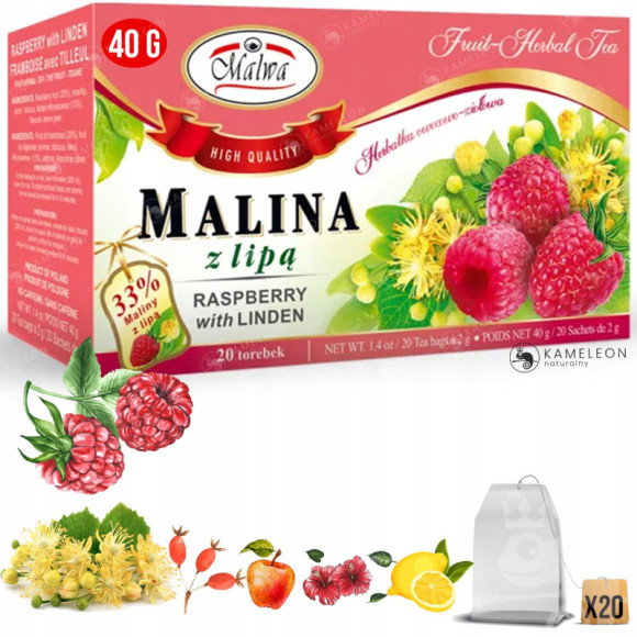 Malwa Herbatka HERBATA OWOCOWA malina i inne 4 szt Malwa Herbatka HERBATA OWOCOWA malina i inne 4 szt