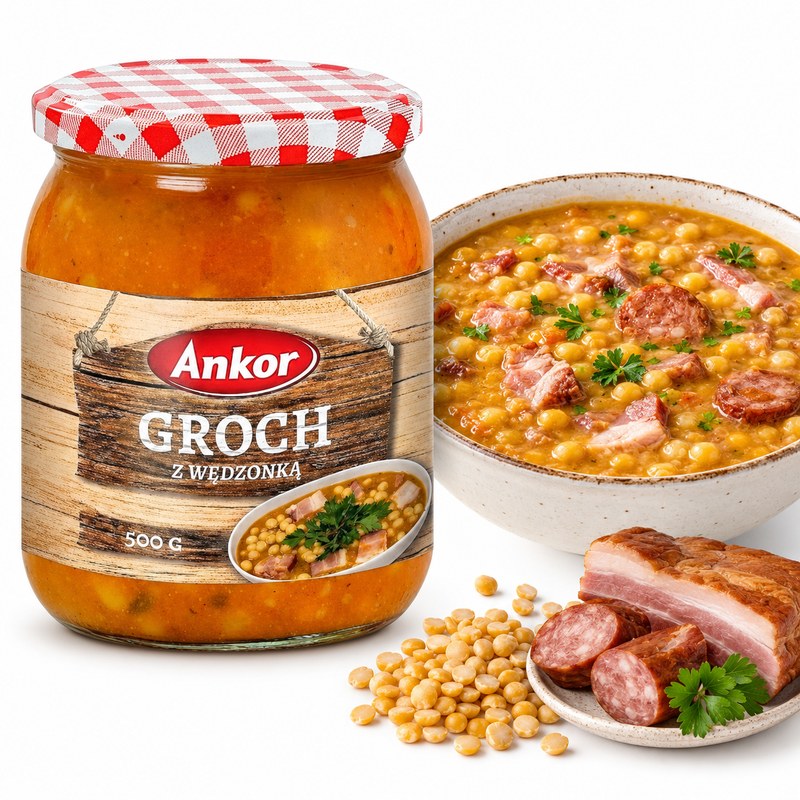 Ankor GROCH Z WĘDZONKĄ tradycyjne danie gotowe słoik 500G