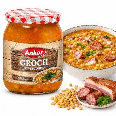 Ankor GROCH Z WĘDZONKĄ tradycyjne danie gotowe słoik 500G