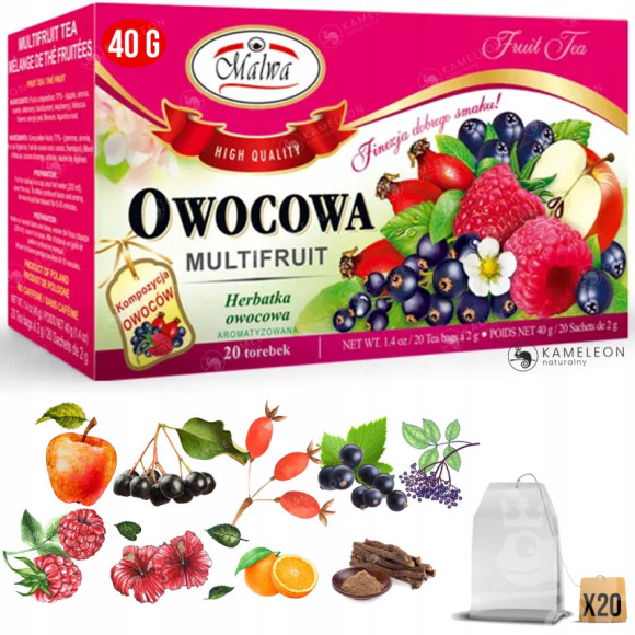 Malwa Herbatka HERBATA OWOCOWA WIELOOWOCOWA aromatyzowana 20 saszetek 40G Malwa Herbatka HERBATA OWOCOWA WIELOOWOCOWA aromatyzowana 20 saszetek 40G