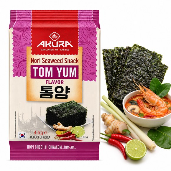 Akura PRZEKĄSKA NORI O SMAKU TOM YUM CHIPSY Z ALG 4,5g