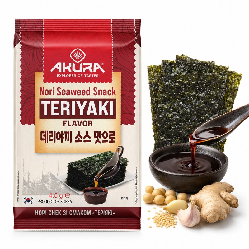 Akura PRZEKĄSKA NORI O SMAKU TERIYAKI CZIPSY Z ALG 4,5 G