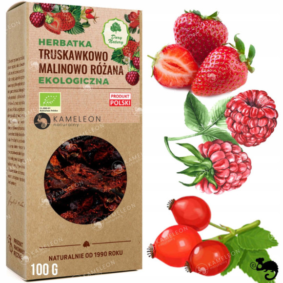 TRUSKAWKOWO MALINOWO RÓŻANA herbatka EKO DARY 100G TRUSKAWKOWO MALINOWO RÓŻANA herbatka EKO DARY 100G