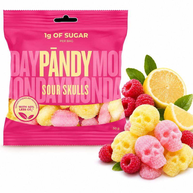 PANDY SOUR SKULLS ŻELKI BŁONNIKOWE BEZ CUKRU MALINA CYTRYNA