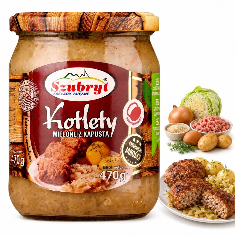 Szubryt KOTLETY MIELONE WIEPRZOWE Z KAPUSTĄ KISZONĄ I