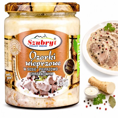 Szubryt OZORKI WIEPRZOWE W SOSIE PIEPRZOWO-CHRZANOWYM danie